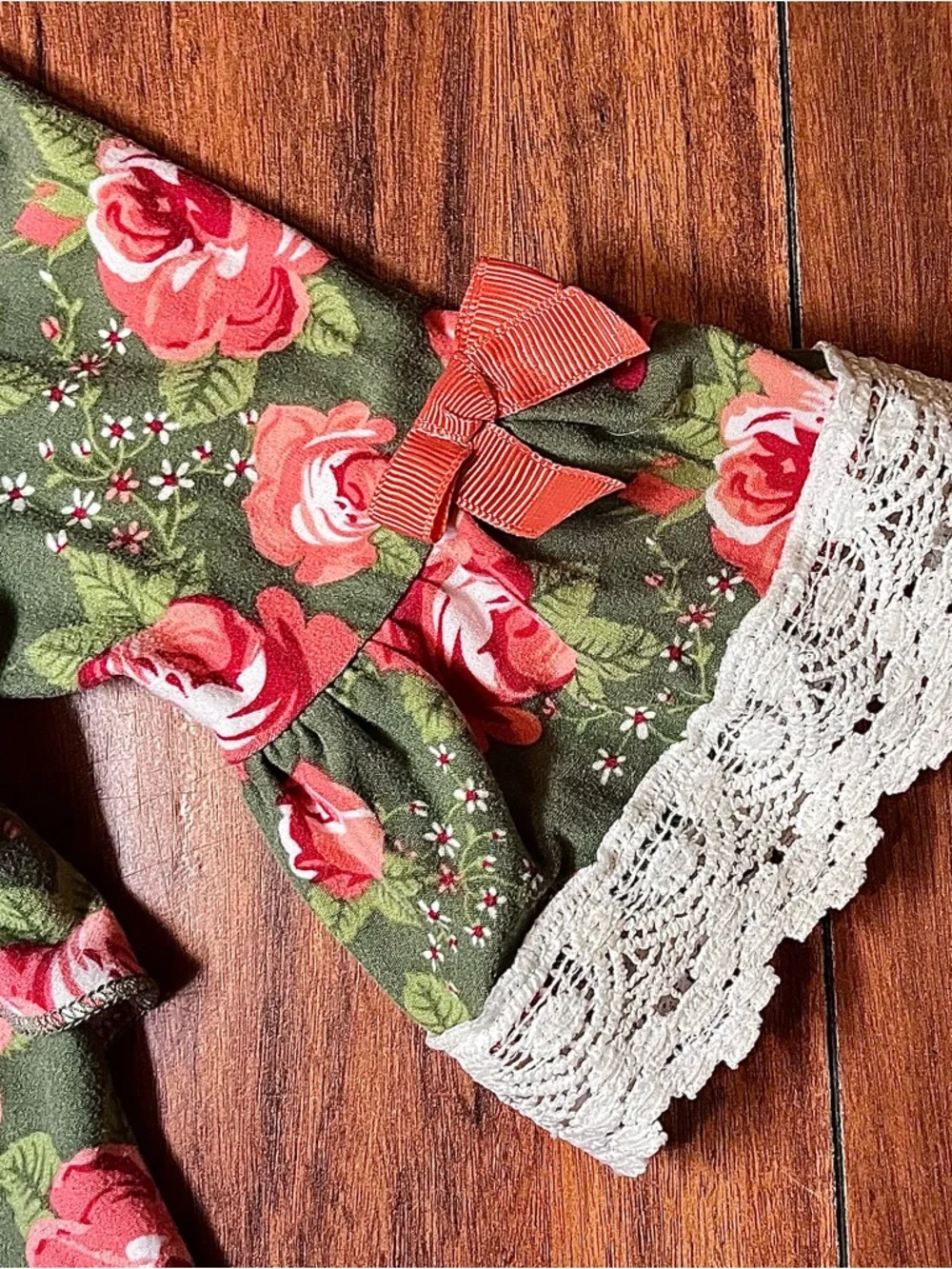 Little Lass Olive Green Floral Ruffle Top with Pink & Red Roses 3/$18 or 4/$20 - Picture 5 of 10